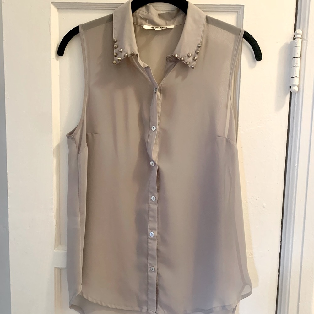 Gray button down studded tank